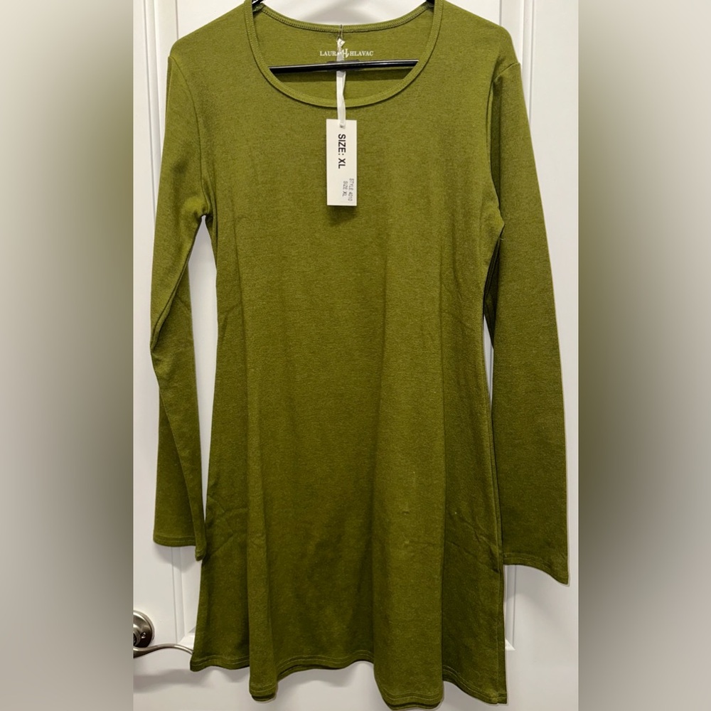 NWT Laura Hlavac Women's Olive Long Sleeve Scoop Neck Tunic Top Size XL